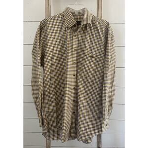 Scott Barber Men's Cream/Brown/Blue Check Long Sleeve Button Up Shirt Medium